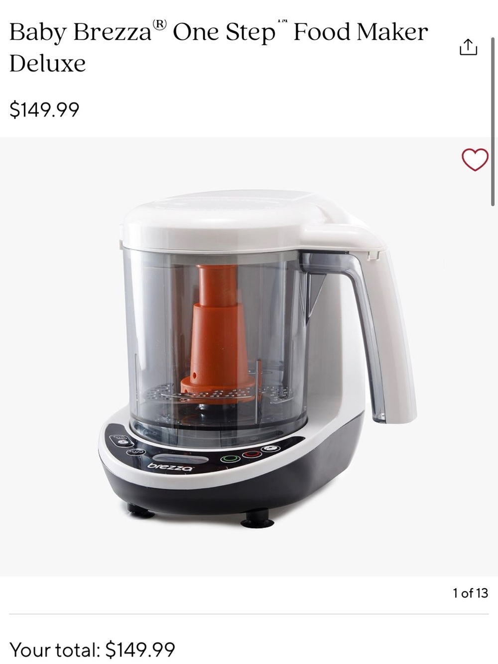 Baby Brezza One Step Food Maker Deluxe - White with Orange Accent